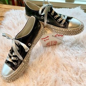 NIB Spiked Black & Silver Converse-Style Sneakers